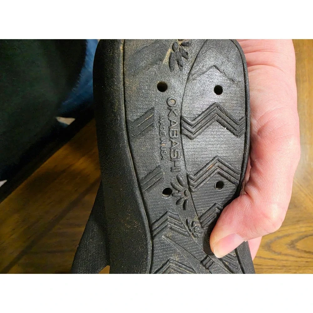 Okabashi Aspire Black Wedge Flip Flops Womens Size L 8-9 Comfort Sandals USA